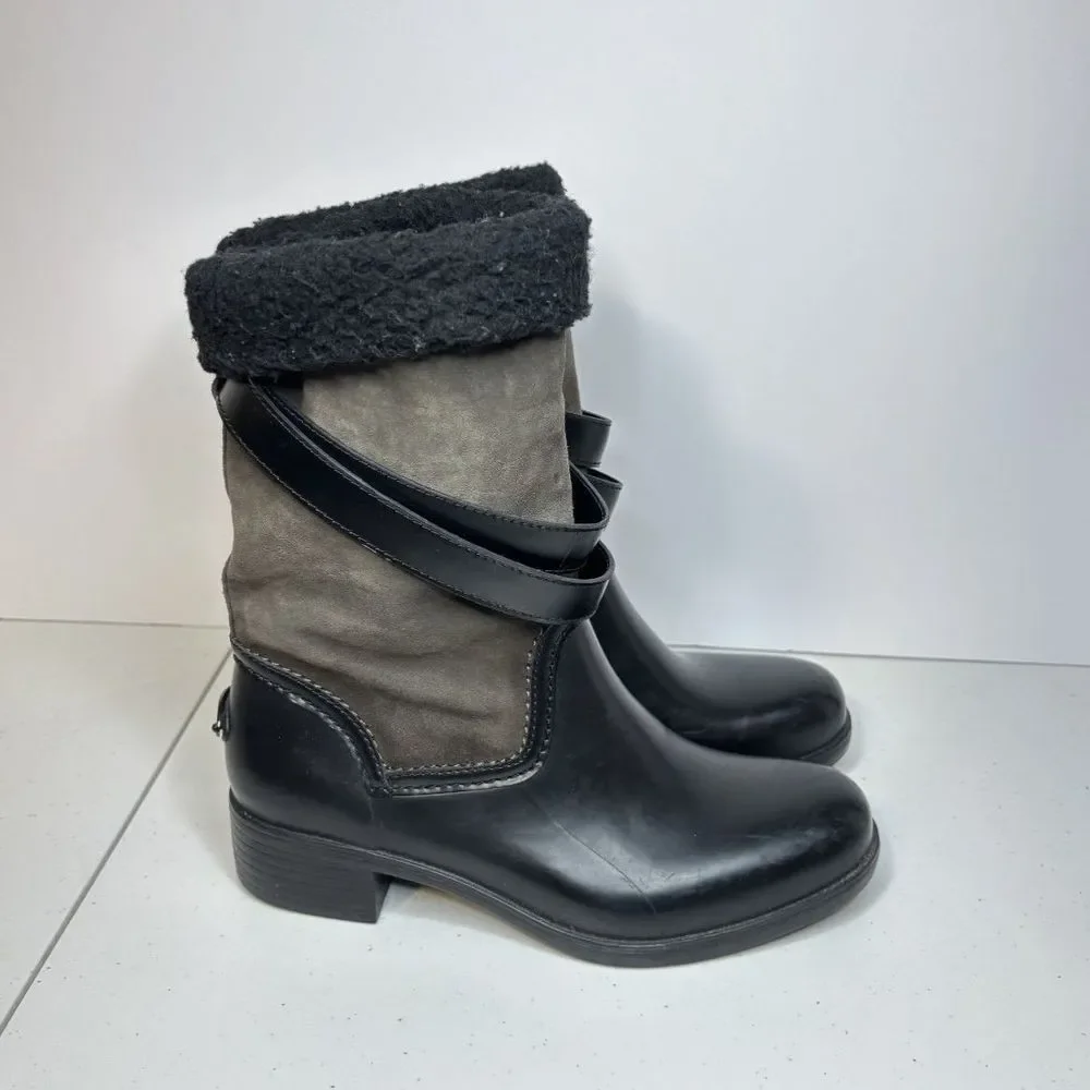 Coach Zena New York Faux Fur Suede Leather Insulated Boots Womens Buckle Lux - Picture 1 of 6